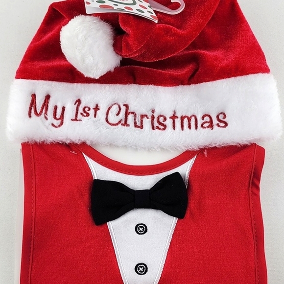 Little Me Baby's My First Christmas Santa Hat Bib & Booties Set Size Up to 12M - Picture 4 of 8